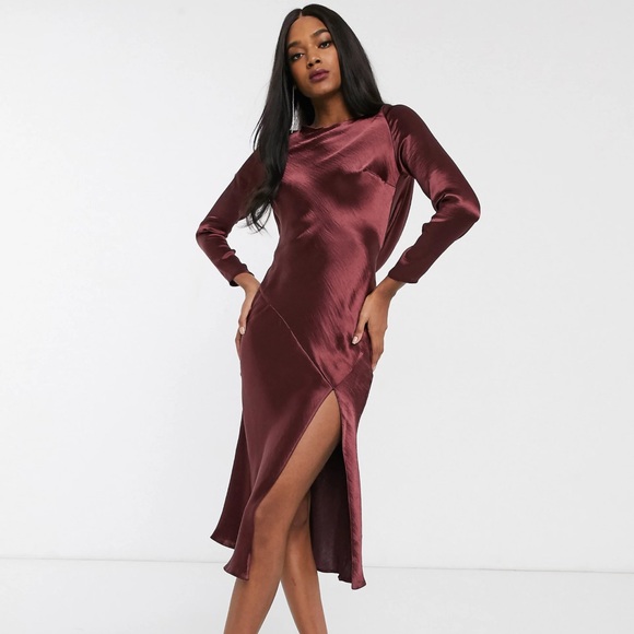 Plum Slip Midi Dress with Long Sleeves Size 14 - Picture 5 of 6